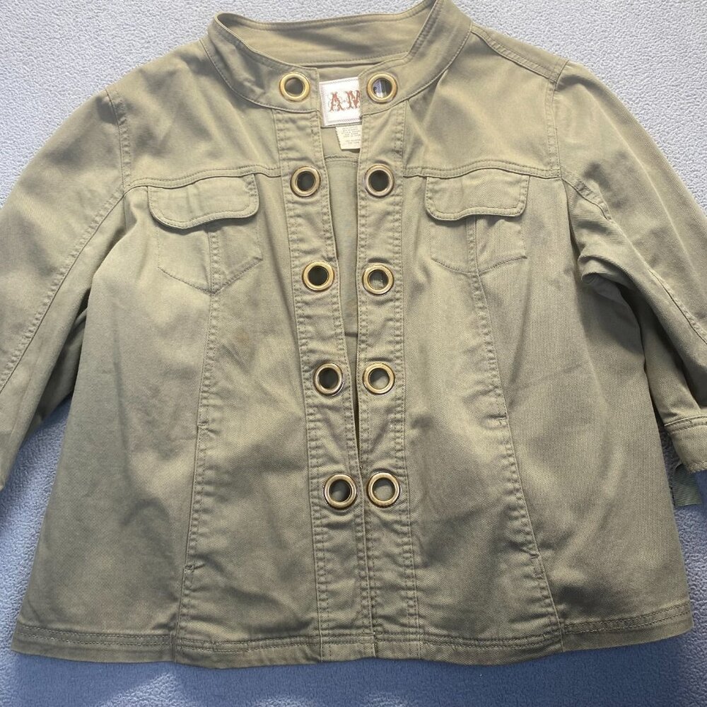 AMI Jean Jacket Womens Size 1X Green Stretch Denim Grommet Hook Eye Festival - Picture 16 of 16